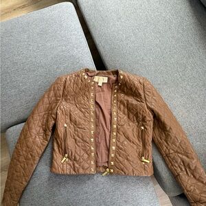 Michael Kors Brown Leather Jacket with Gold Studs